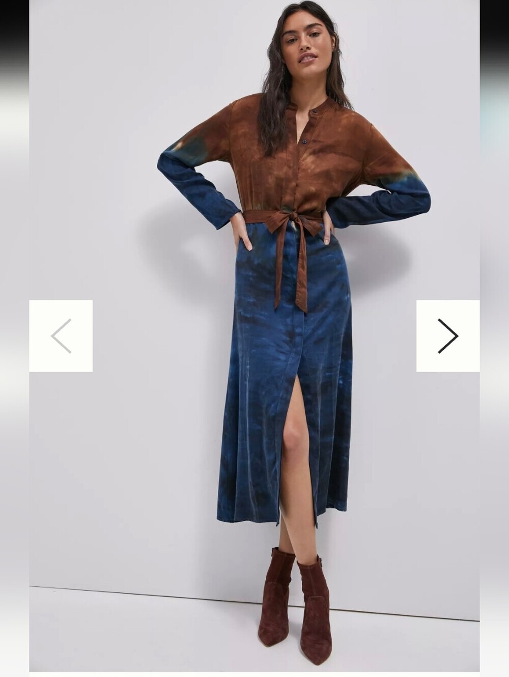 Cloth & Stone Tie-Dye Perla Long Button Front Maxi ShirtDress Brown and Blue Sm